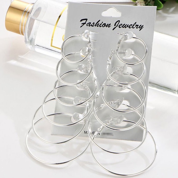 **ALESHA* 12-Pc Silver Fashion Hoop Earring Set - Picture 1 of 4